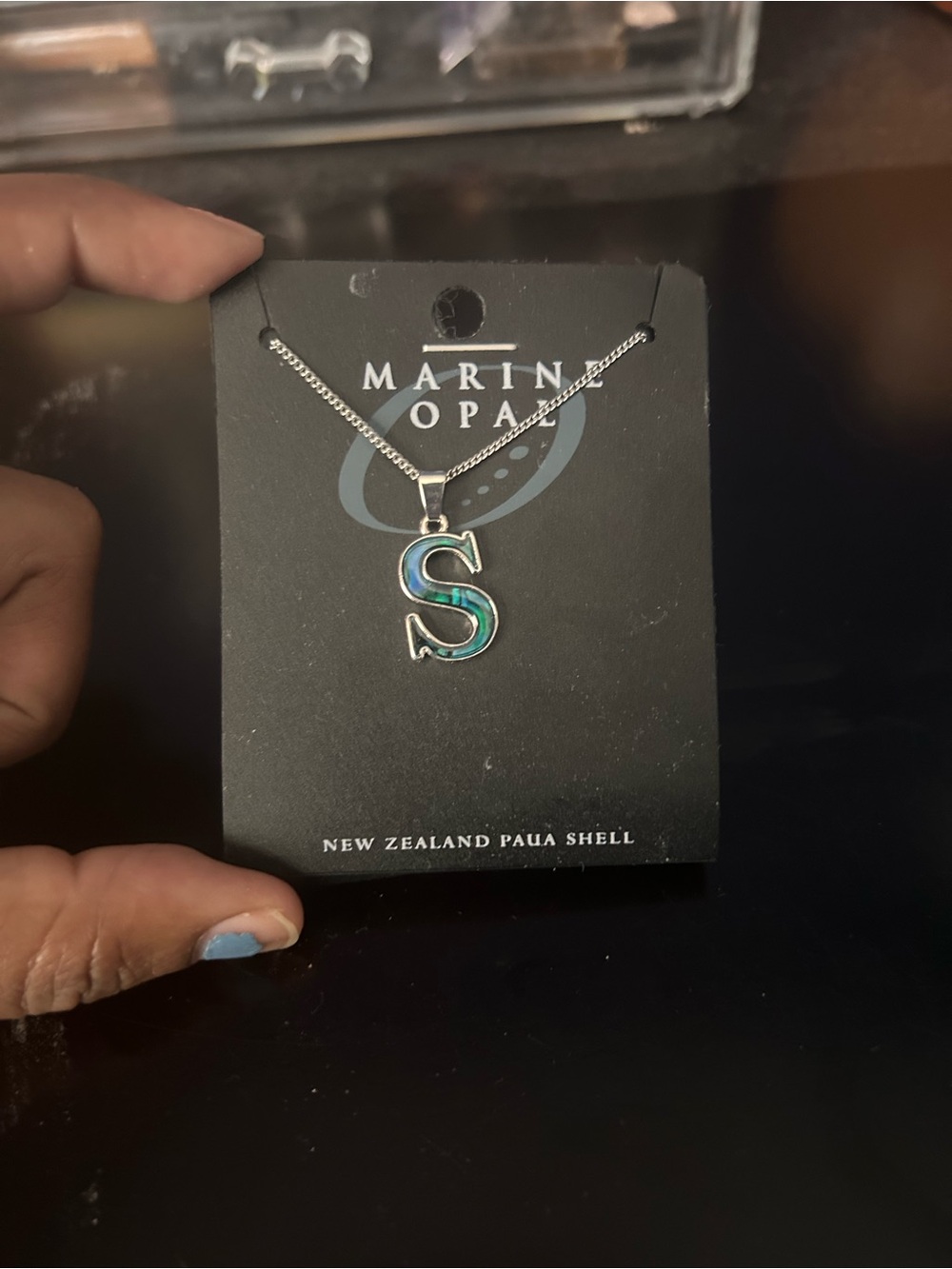 MARINA Paua Shell 'S' Pendant Necklace - Blue Green Iridescent